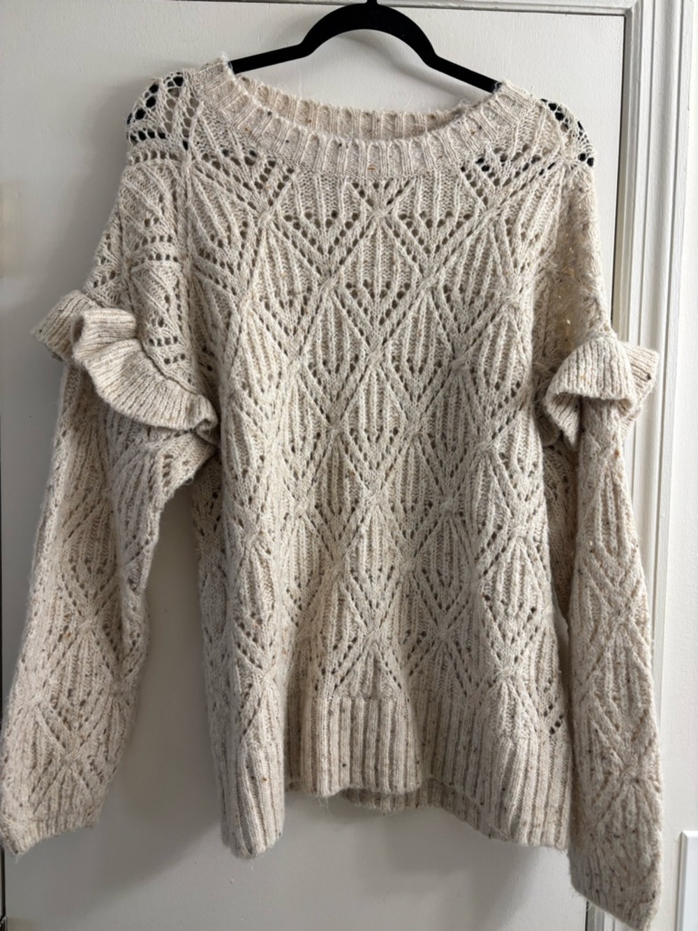 Old Navy Cream Openwork Ruffle Sleeve Sweater